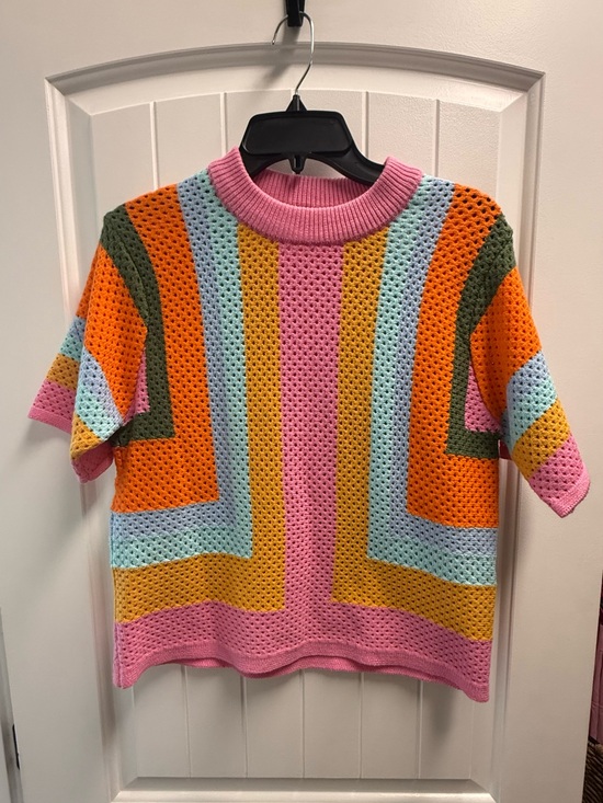 THML Tops - THML ZhiHiMeRi orange colorblock eyelet knit sweater crochet size small NWOT